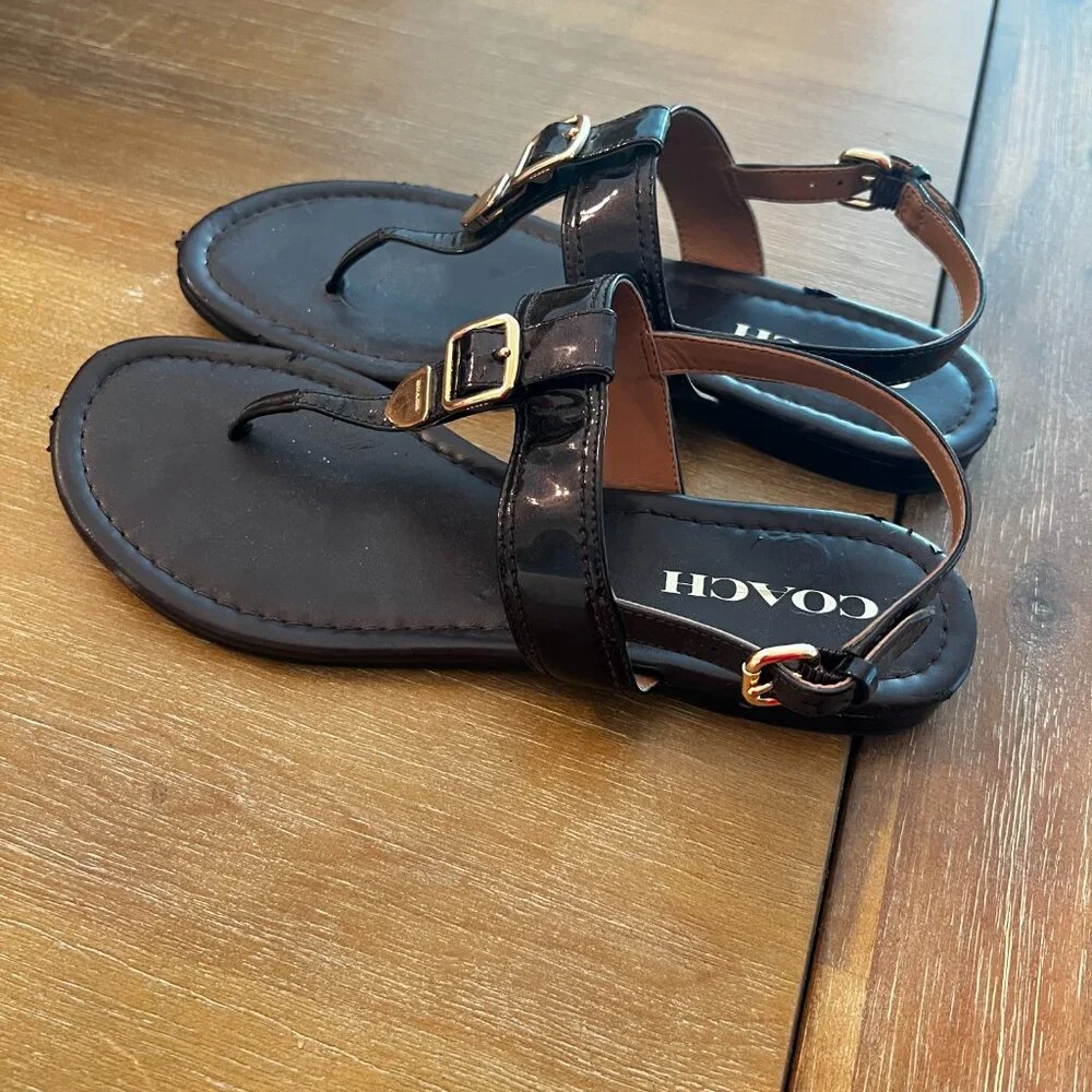 Coach Cassidy Iridescent Oxblood Pearl Leather Sandals - Picture 10 of 12
